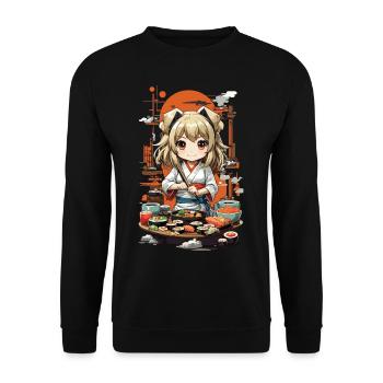 Kawaii Anime Sushi Girl Streetwear Food Design - Unisex Sweatshirt - black - Front - Alina (178cm) & Michal (187cm)
