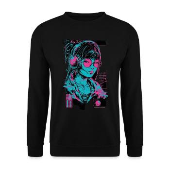 Headphones Girl Woman Music Sound Beat Neon Pink - Unisex Sweatshirt - black - Front - Alina (178cm) & Michal (187cm)