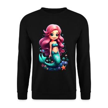 Adorable sirène chibi aux cheveux roses - Sweat-shirt Unisexe - noir - Devant - Alina (178cm) & Michal (187cm)