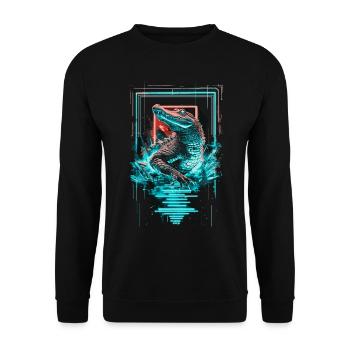 Alligator Krokodil Reptil Raubtier Neon Bunt Kunst - Unisex Pullover - Schwarz - Vorne - Alina (178cm) & Michal (187cm)