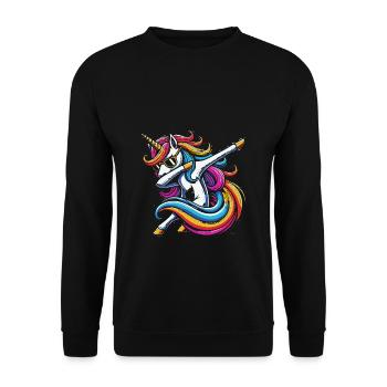 Regenbogen Einhorn mit Sonnenbrille Comic Kunst - Unisex Pullover - Schwarz - Vorne - Alina (178cm) & Michal (187cm)