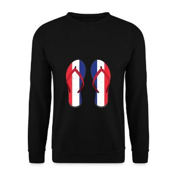 Frankreich Flagge Flipflop Franzose Geschenk - Unisex Pullover - Schwarz - Vorne - Alina (178cm) & Michal (187cm)