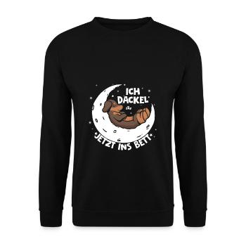 Ich dackel jetzt ins Bett - Dackel Dackelhund Dack - Unisex Pullover - Schwarz - Vorne - Alina (178cm) & Michal (187cm)