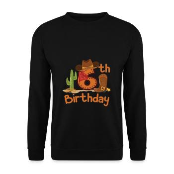 Cowboy 6th Birthday Gift Children's Birthday Party - Unisex Sweatshirt - black - Front - Alina (178cm) & Michal (187cm)