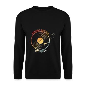 Retro Schallplatten Vinyl Plattenspieler - Unisex Pullover - Schwarz - Vorne - Alina (178cm) & Michal (187cm)
