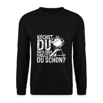 Kochst Du Noch Oder Grillst Du Schon? Grillzange F - Unisex Pullover - Schwarz - Vorne - Alina (178cm) & Michal (187cm)