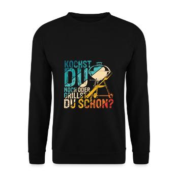 Grillen Besser Als Kochen Fleisch Liebe Geschenk G - Unisex Pullover - Schwarz - Vorne - Alina (178cm) & Michal (187cm)