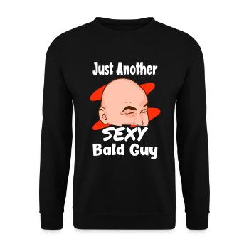Just Another Sexy Bald Guy Lustiger Glatzenträger - Unisex Pullover - Schwarz - Vorne - Alina (178cm) & Michal (187cm)