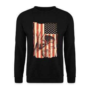 USA Flagge mit Totenkopf - Unisex Pullover - Schwarz - Vorne - Alina (178cm) & Michal (187cm)