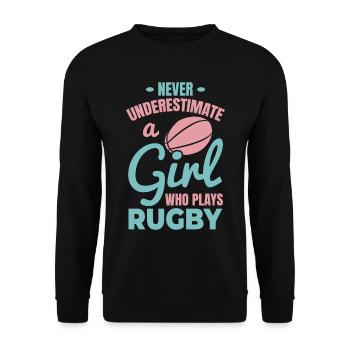 Rugby Spieler Mädchen - Unisex Pullover - Schwarz - Vorne - Alina (178cm) & Michal (187cm)