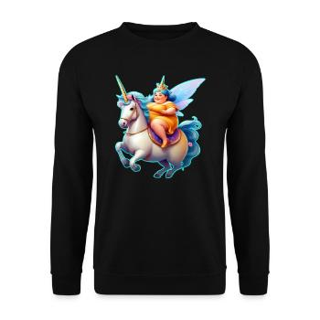 Niedliche Moppel Fee mit Einhorn - Unisex Pullover - Schwarz - Vorne - Alina (178cm) & Michal (187cm)