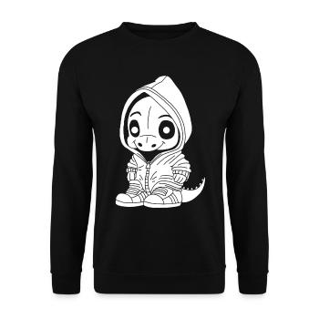 Kleiner Dinosaurier (weiß) - Unisex Pullover - Schwarz - Vorne - Alina (178cm) & Michal (187cm)
