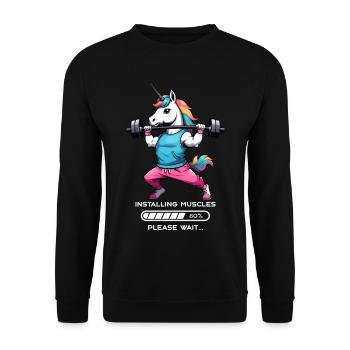 Bodybuilder Einhorn - Unisex Pullover - Schwarz - Vorne - Alina (178cm) & Michal (187cm)