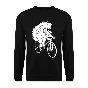 White hedgehog on a bike - Unisex Sweatshirt - black - Front - Alina (178cm) & Michal (187cm)