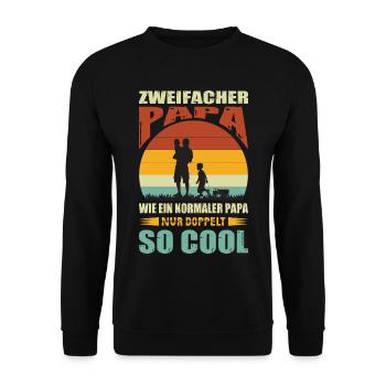 Zweifacher Papa 2 Kinder Geschenk Vater Spruch - Unisex Pullover - Schwarz - Vorne - Alina (178cm) & Michal (187cm)