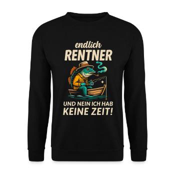 Lustiges Angeldesign für Rentner - Angel Opa 2025 - Unisex Pullover - Schwarz - Vorne - Alina (178cm) & Michal (187cm)
