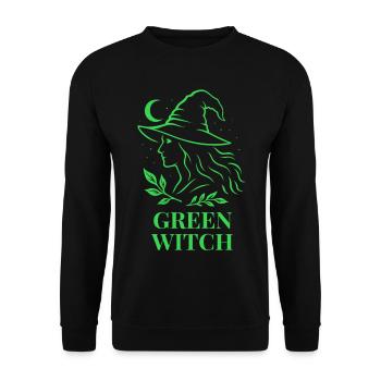 Green Witch mit Mond und Blättern in Grün - Unisex Pullover - Schwarz - Vorne - Alina (178cm) & Michal (187cm)