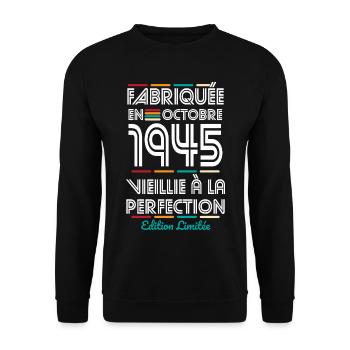 Anniversaire 80 ans - Fabriquée en Octobre 1945 - Sweat-shirt Unisexe - noir - Devant - Alina (178cm) & Michal (187cm)