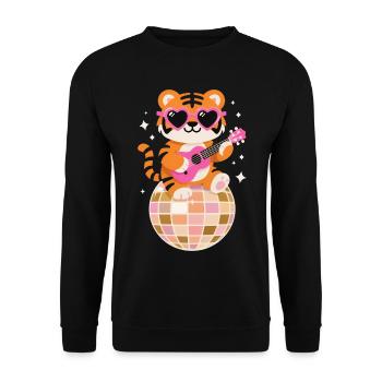 Lustiger Tiger Disco Tanzball Groovy 80er - Unisex Pullover - Schwarz - Vorne - Alina (178cm) & Michal (187cm)