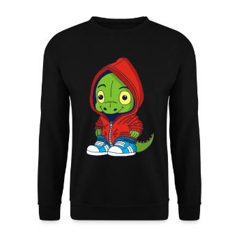 Kleiner städtischer Dinosaurier - Unisex Pullover - Schwarz - Vorne - Alina (178cm) & Michal (187cm)