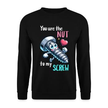 Lustiges Schrauben Mutter Paar Design - Unisex Pullover - Schwarz - Vorne - Alina (178cm) & Michal (187cm)