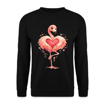 Flamingo with Heart | Cute Pink Animal Gift - Unisex Sweatshirt - black - Front - Alina (178cm) & Michal (187cm)