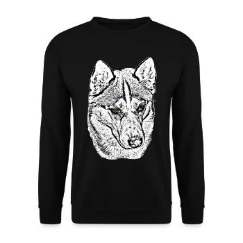 Wolfskopf Husky Linienzeichnung braune Augen - Unisex Pullover - Schwarz - Vorne - Alina (178cm) & Michal (187cm)
