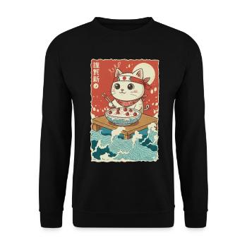 Kawaii Cat Semolina Porridge - Unisex Sweatshirt - black - Front - Alina (178cm) & Michal (187cm)