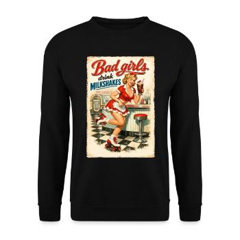 Pin-Up Bad Girls Drink Milkshakes: 50s Diner Style - Unisex Sweatshirt - black - Front - Alina (178cm) & Michal (187cm)