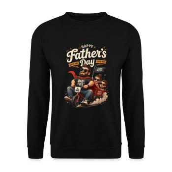 Vater auf einem festlichen Motorrad – Vatertag - Unisex Pullover - Schwarz - Vorne - Alina (178cm) & Michal (187cm)