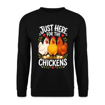 JUST HERE FOR THE CHICKENS - Unisex Pullover - Schwarz - Vorne - Alina (178cm) & Michal (187cm)