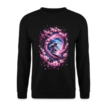 Astronaute surf dans un vortex, fleurs de cerisier - Sweat-shirt Unisexe - noir - Devant - Alina (178cm) & Michal (187cm)