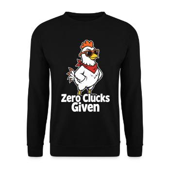 Zero Clucks Given – Lustiges Huhn - Unisex Pullover - Schwarz - Vorne - Alina (178cm) & Michal (187cm)