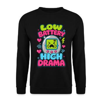 Batterie faible, Retro à haut niveau de drame - Sweat-shirt Unisexe - noir - Devant - Alina (178cm) & Michal (187cm)