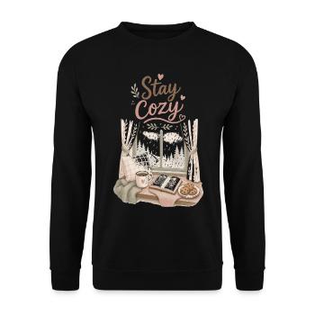 Stay Cozy Fensteridylle - Unisex Pullover - Schwarz - Vorne - Alina (178cm) & Michal (187cm)