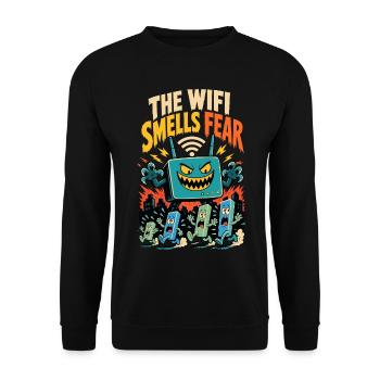 The WiFi Feels Fear – WLAN-Horror - Unisex Pullover - Schwarz - Vorne - Alina (178cm) & Michal (187cm)