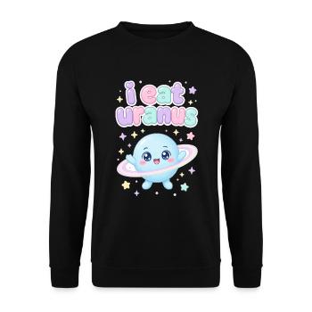I eat Uranus – kawaii Planet - Unisex Pullover - Schwarz - Vorne - Alina (178cm) & Michal (187cm)