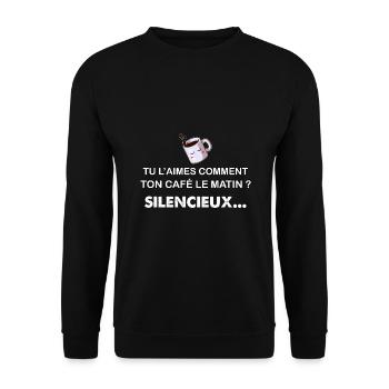 Expression Humour Café Du Matin - Sweat-shirt Unisexe - noir - Devant - Alina (178cm) & Michal (187cm)