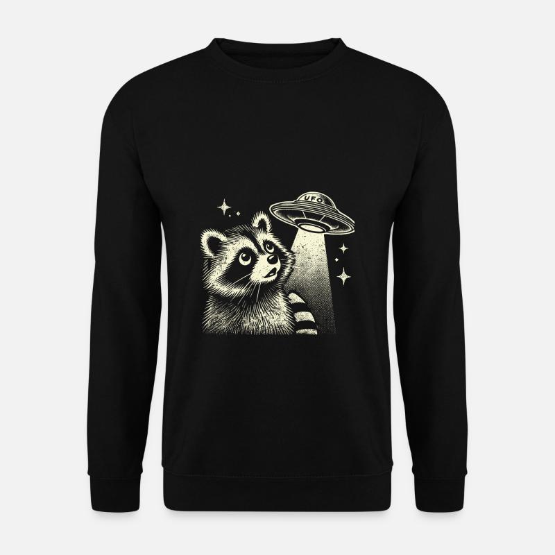 Mystischer Waschbär mit Raumschiff und Sterne - Unisex Pullover - Schwarz