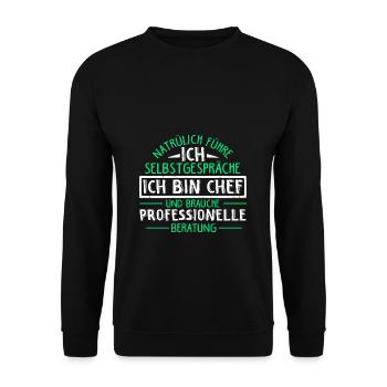 Chef Selbstgespräche Beratung Lustiger Spruch Vorg - Unisex Pullover - Schwarz - Vorne - Alina (178cm) & Michal (187cm)
