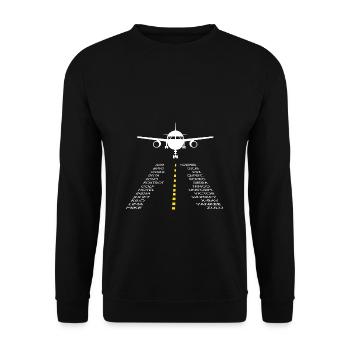 Piloten Flugzeug phonetisches Pilotenalphabet - Unisex Pullover - Schwarz - Vorne - Alina (178cm) & Michal (187cm)