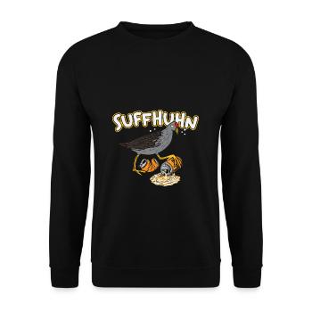 Suffhuhn Bier Alkohol Saufen Party Feiern Vogel - Unisex Pullover - Schwarz - Vorne - Alina (178cm) & Michal (187cm)