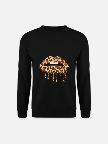 Leo Mund Lippen im Leo Look Leopard Muster - Unisex Pullover - Schwarz