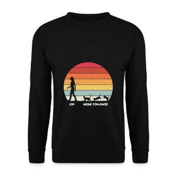 Ich meine Follower Katze Katzen Katzenliebhaberin - Unisex Pullover - Schwarz - Vorne - Alina (178cm) & Michal (187cm)