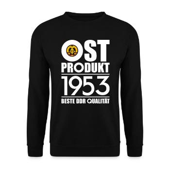 OSTPRODUKT 1953 DDR OSSI 73. GEBURTSTAG - Unisex Pullover - Schwarz - Vorne - Alina (178cm) & Michal (187cm)
