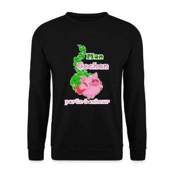 Mon cochon porte-bonheur, LOTO - Sweat-shirt Unisexe - noir - Devant - Alina (178cm) & Michal (187cm)