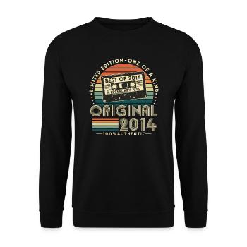Original 2014 Jahrgang Retro Geburtstag Geschenk - Unisex Pullover - Schwarz - Vorne - Alina (178cm) & Michal (187cm)
