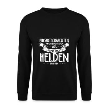 Physiotherapeuten erschaffen weil Ärzte auch Helde - Unisex Pullover - Schwarz - Vorne - Alina (178cm) & Michal (187cm)