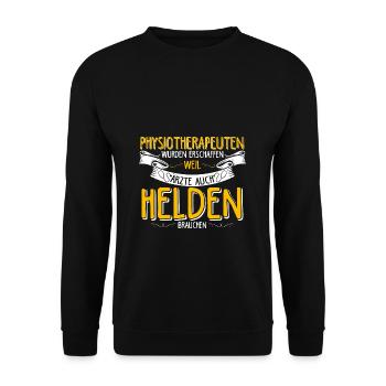 Physiotherapeuten erschaffen weil Ärzte auch Helde - Unisex Pullover - Schwarz - Vorne - Alina (178cm) & Michal (187cm)