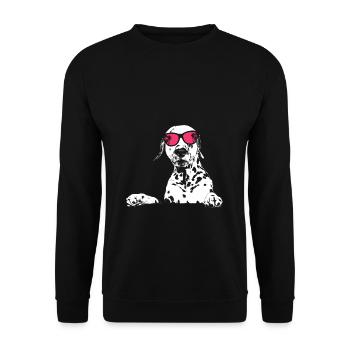 Dalmatiner Hundeliebe Kopfhörer Hund Dalmatinerlie - Unisex Pullover - Schwarz - Vorne - Alina (178cm) & Michal (187cm)